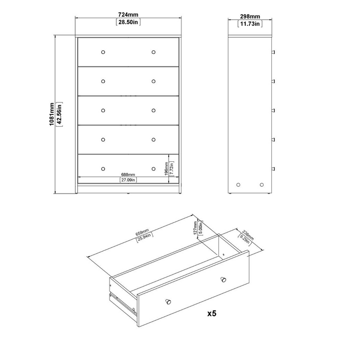 Shenley Chest of 5 Drawers in Jackson Hickory Oak | Chest of Drawers | Drawers 