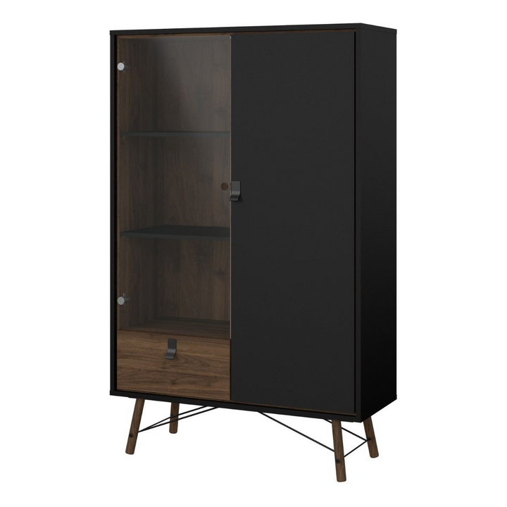 Moubray China Cabinet 1 Door 1 Glass Door 1 Drawer in Matt Black Walnut | Dining Cabinet | Dining Cabinets