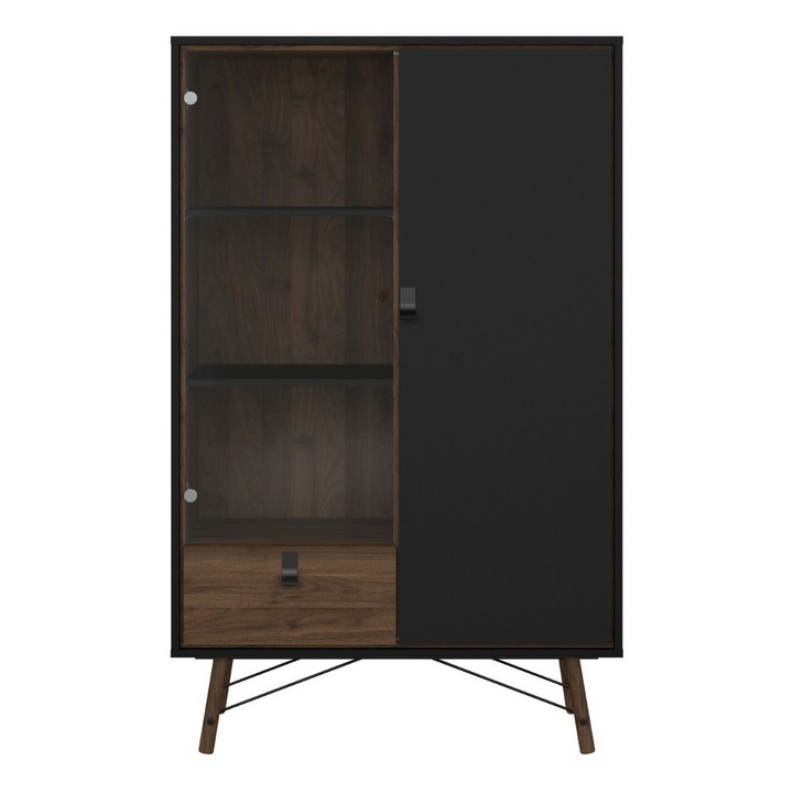 Moubray China Cabinet 1 Door 1 Glass Door 1 Drawer in Matt Black Walnut | Dining Cabinet | Dining Cabinets