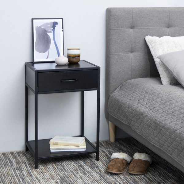 Arnold Bedside Table with 1 Drawer in Black | Bedside Cabinet | Bedside Cabinets | Bedroom Cabinet