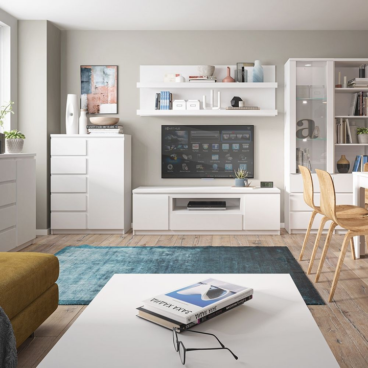 Prestwich 1 Door 5 Drawer Cabinet in White | Dining Cabinet | Dining Cabinets