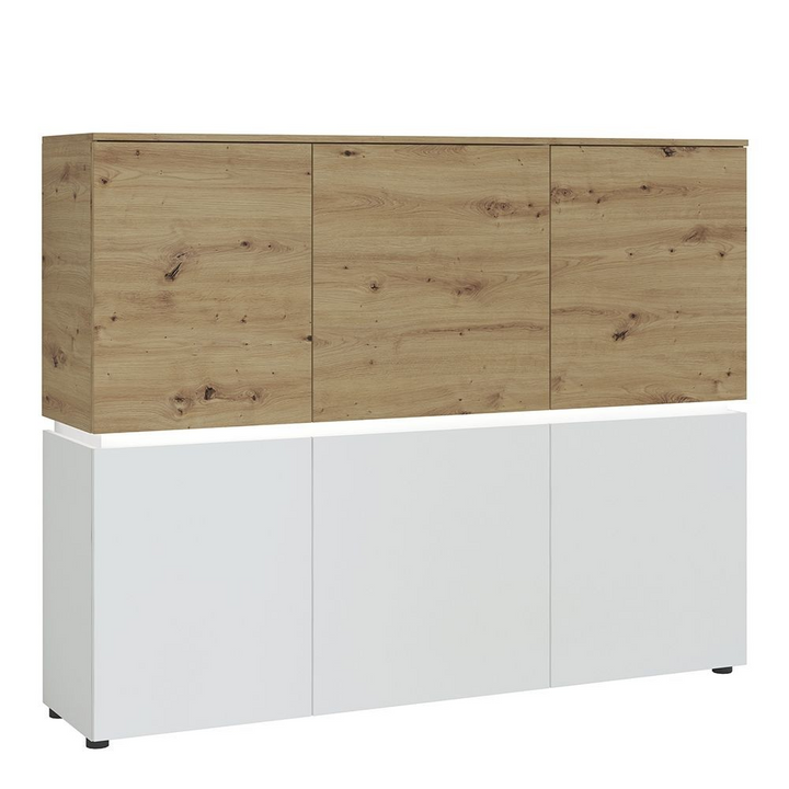 Ecclesfield 6 Door Cabinet (including LED lighting) in White and Oak | Dining Cabinet | Dining Cabinets