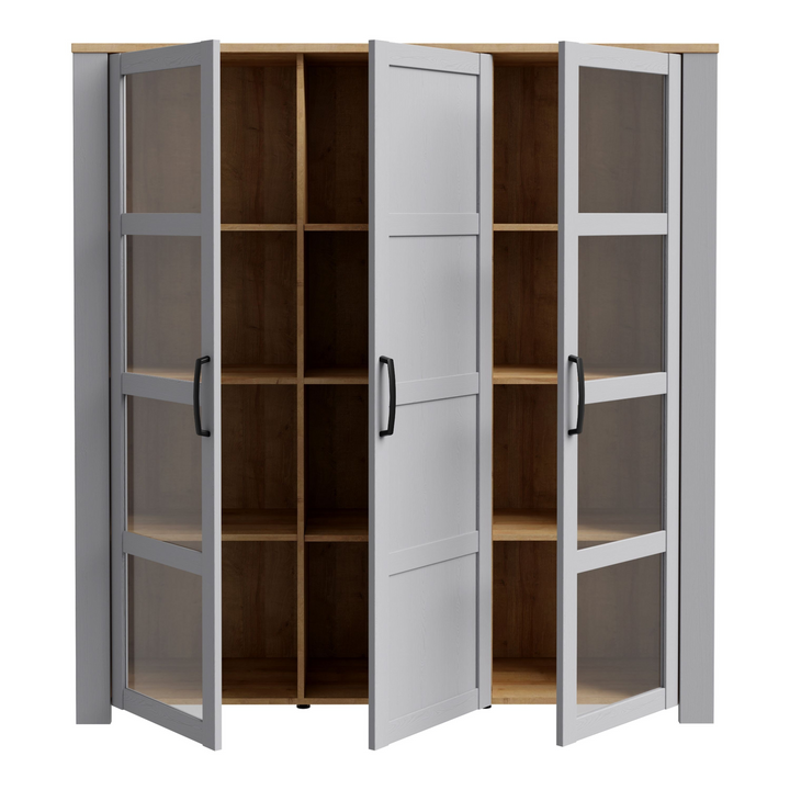 Hitchin 3 Door Large Display Cabinet in Riviera Oak/Grey Oak | Dining Cabinet | Dining Cabinets