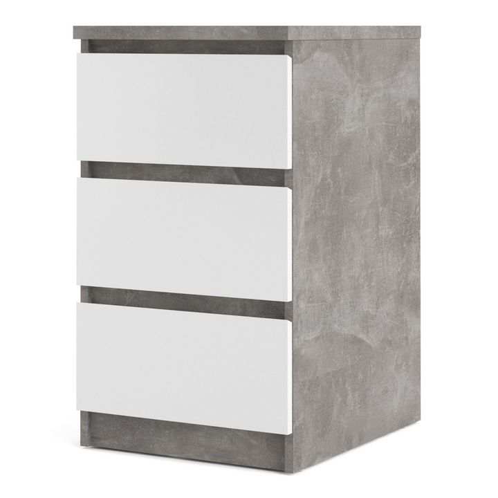 Brook Bedside 3 Drawers in Concrete and White High Gloss | Bedside Cabinet | Bedside Cabinets | Bedroom Cabinet