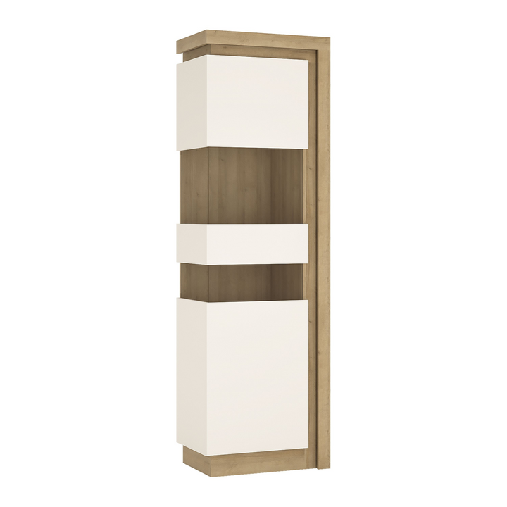 Earley Tall Narrow Display Cabinet (LHD) in Riviera Oak/White High Gloss | Dining Cabinet | Dining Cabinets