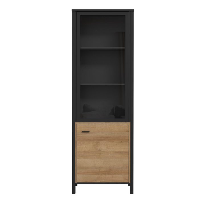 Upminster Rock Wide Display Cabinet in Matt Black/Riviera Oak | Dining Cabinet | Dining Cabinets