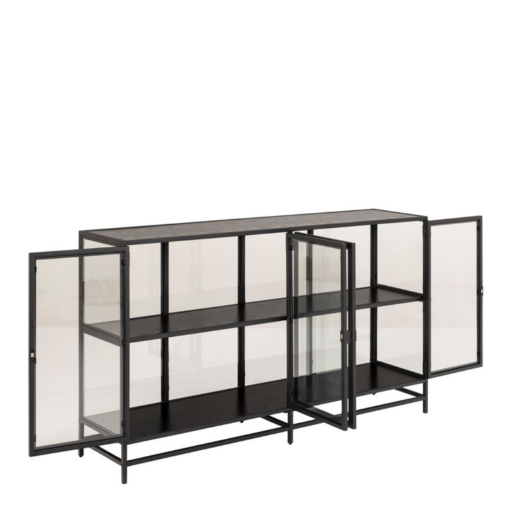 Wishaw Display Cabinet with 4 Doors and 2 Shelves in Black and Oak | Dining Cabinet | Dining Cabinets