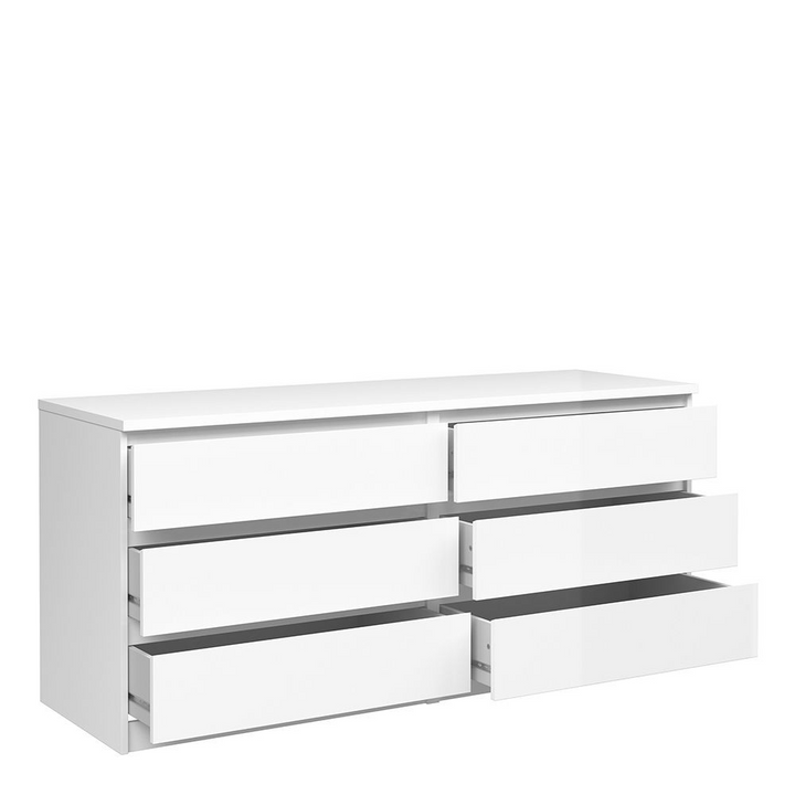 Brook Wide Chest of 6 Drawers (3+3) in White High Gloss | Chest of Drawers | Drawers 