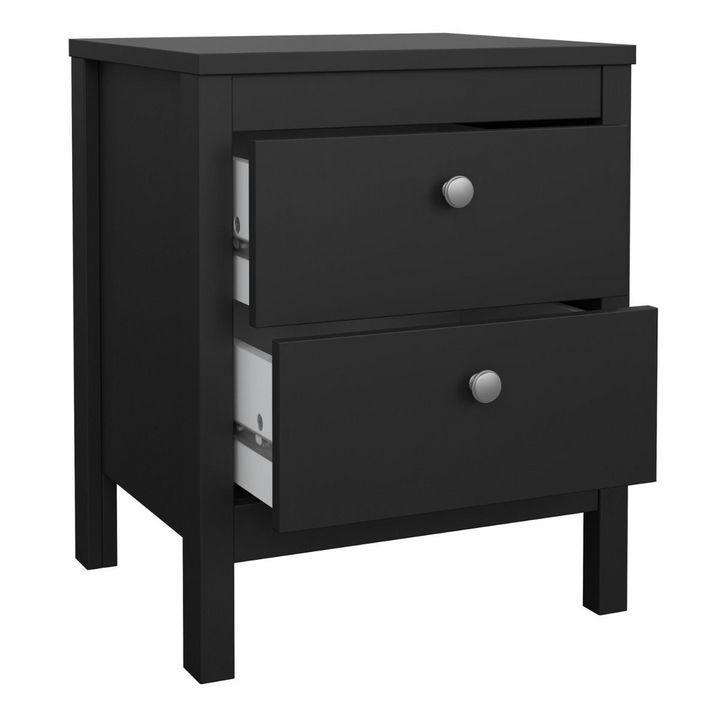 Bournville Bedside Table 2 Drawers in Matt Black | Bedside Cabinet | Bedside Cabinets | Bedroom Cabinet