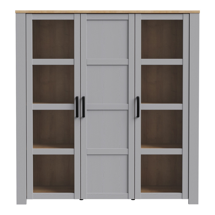 Hitchin 3 Door Large Display Cabinet in Riviera Oak/Grey Oak | Dining Cabinet | Dining Cabinets