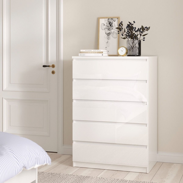 Brook Chest of 5 Drawers in White High Gloss | Chest of Drawers | Drawers 