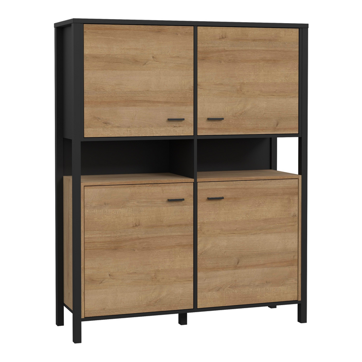 Upminster Rock Storage Cabinet in Matt Black/Riviera Oak | Dining Cabinet | Dining Cabinets