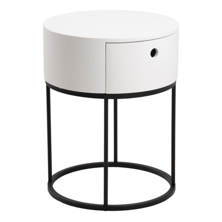 Maidstone Round Bedside Table in White and Black | Bedside Cabinet | Bedside Cabinets | Bedroom Cabinet