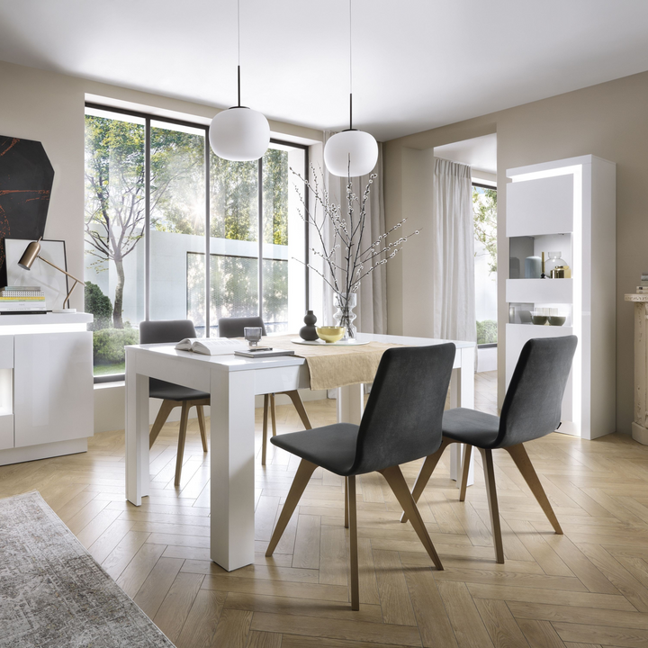 Earley Tall Narrow Display Cabinet (LHD) (including LED lighting) in White and High Gloss | Dining Cabinet | Dining Cabinets