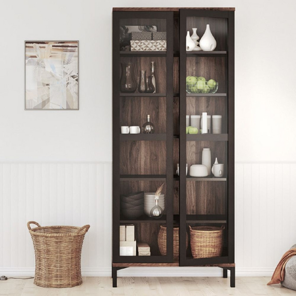 Spalding Display Cabinet Glazed 2 Doors in Black and Walnut | Dining Cabinet | Dining Cabinets