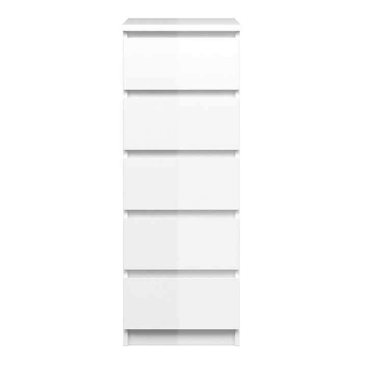 Brook Narrow Chest of 5 Drawers in White High Gloss | Chest of Drawers | Drawers 