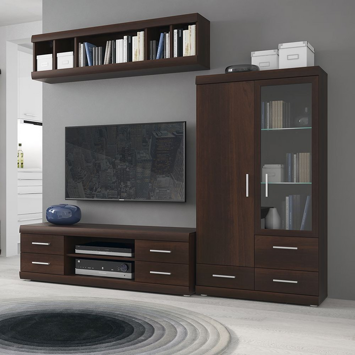 Billingham 2 Door 3 Drawer Glazed Display Cabinet in Dark Mahogany Melamine | Dining Cabinet | Dining Cabinets