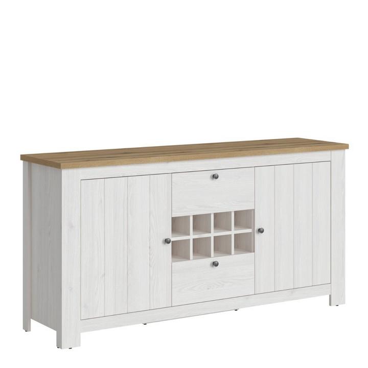 Deal 2 Door 2 Drawer Sideboard with 3 Door Display Top Unit in White and Oak | Dining Cabinet | Dining Cabinets