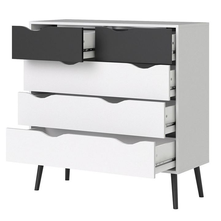 Luton Chest of 5 Drawers in White and Black Matt | Chest of Drawers | Drawers 