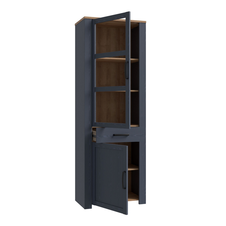 Hitchin 2 Door 1 Drawer Narrow Display Cabinet in Riviera Oak/Navy | Dining Cabinet | Dining Cabinets