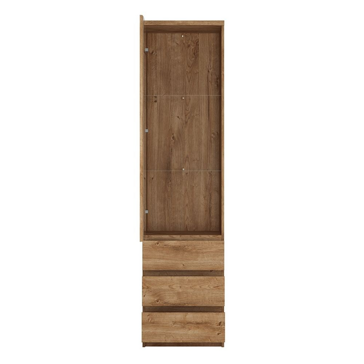Prestwich Tall Narrow 1 Door 3 Drawer Glazed Display Cabinet in Oak| Dining Cabinet | Dining Cabinets