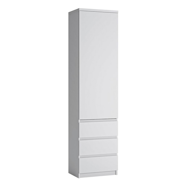 Prestwich Tall Narrow 1 Door 3 Drawer Cupboard in White | Dining Cabinet | Dining Cabinets