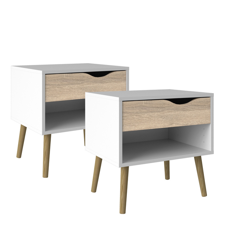 Luton Bedside 1 Drawer in White and Oak (Package of 2.) | Bedside Cabinet | Bedside Cabinets | Bedroom Cabinet