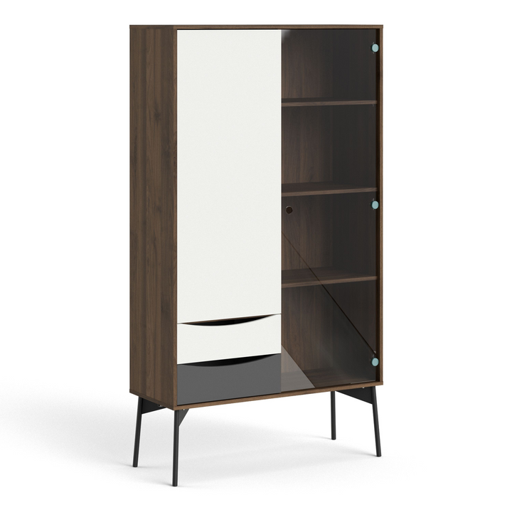 Rutherglen China Cabinet 1 Door 1 Glass Door 2 Drawers in Grey, White and Walnut | Dining Cabinet | Dining Cabinets