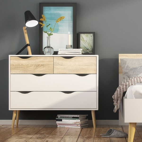 Luton Chest of 4 Drawers in White and Oak | Chest of Drawers | Drawers 