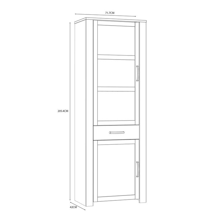 Hitchin 2 Door 1 Drawer Narrow Display Cabinet in Riviera Oak/White | Dining Cabinet | Dining Cabinets