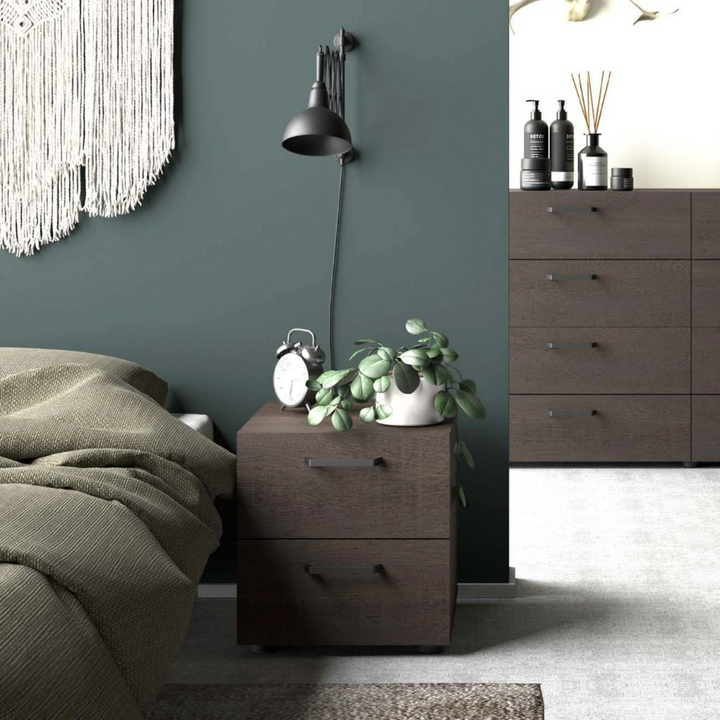 Longbridge Nightstand 2 Drawers in Rovere Gessato Dark Oak | Bedside Cabinet | Bedside Cabinets | Bedroom Cabinet