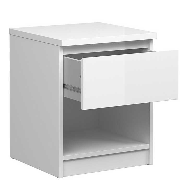 Brook Bedside 1 Drawer 1 Shelf in White High Gloss | Bedside Cabinet | Bedside Cabinets | Bedroom Cabinet