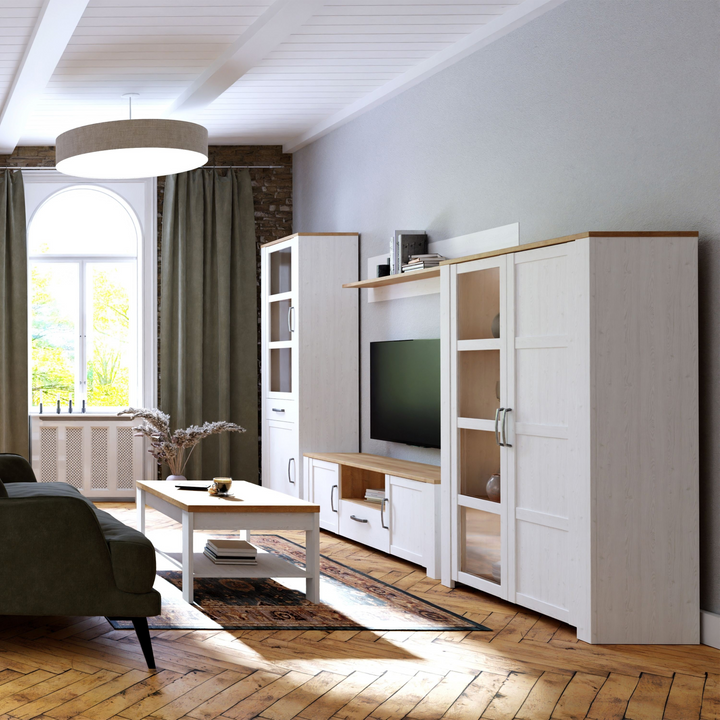 Hitchin 2 Door Display Cabinet in Riviera Oak/White | Dining Cabinet | Dining Cabinets