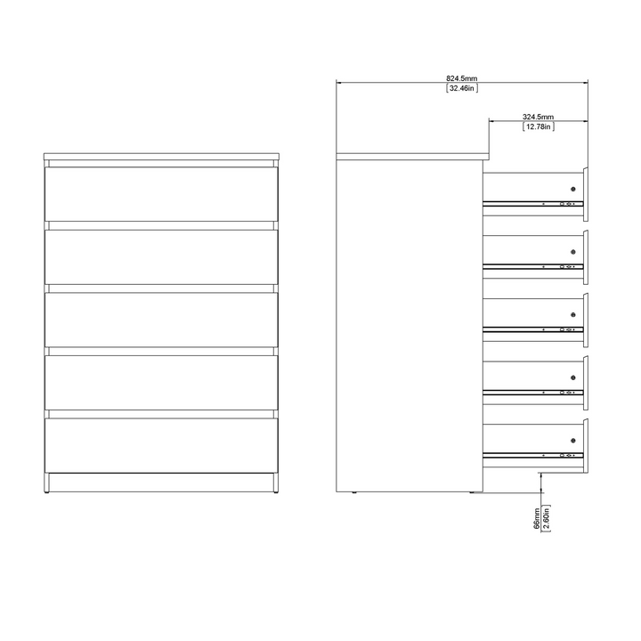 Brook Chest of 5 Drawers in Concrete and White High Gloss | Chest of Drawers | Drawers 