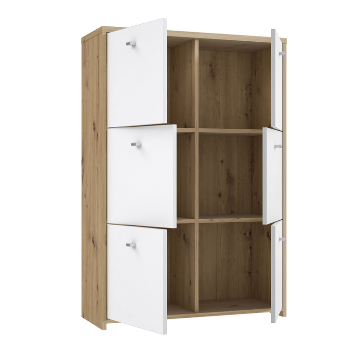 Bicester Chest Storage Cabinet with 6 Doors in Artisan Oak/White | Dining Cabinet | Dining Cabinets