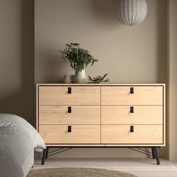 Moubray Wide Double Chest of Drawers 6 Drawers in Jackson Hickory Oak | Chest of Drawers | Drawers 