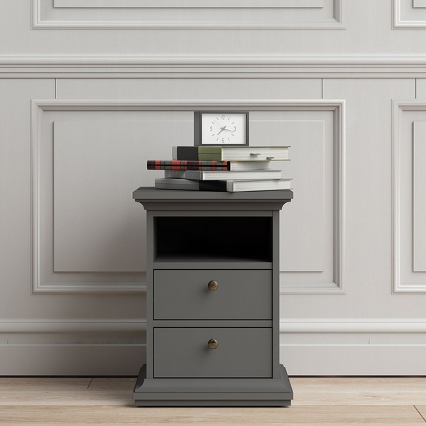 Solihull Bedside 2 Drawers in Matt Grey | Bedside Cabinet | Bedside Cabinets | Bedroom Cabinet