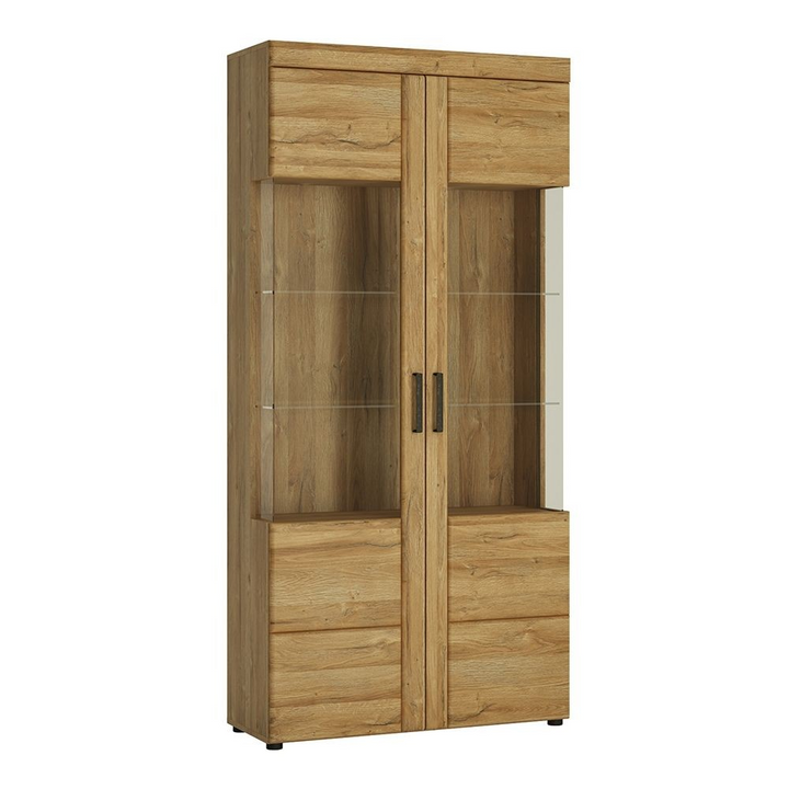 Pontypridd Tall Wide 2 Door glazed Display Cabinet in Grandson Oak | Dining Cabinet | Dining Cabinets