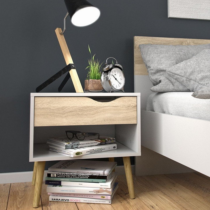 Luton Bedside 1 Drawer in White and Oak | Bedside Cabinet | Bedside Cabinets | Bedroom Cabinet