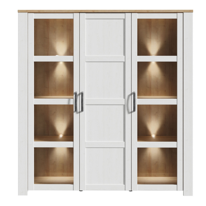 Hitchin 3 Door Large Display Cabinet in Riviera Oak/White | Dining Cabinet | Dining Cabinets