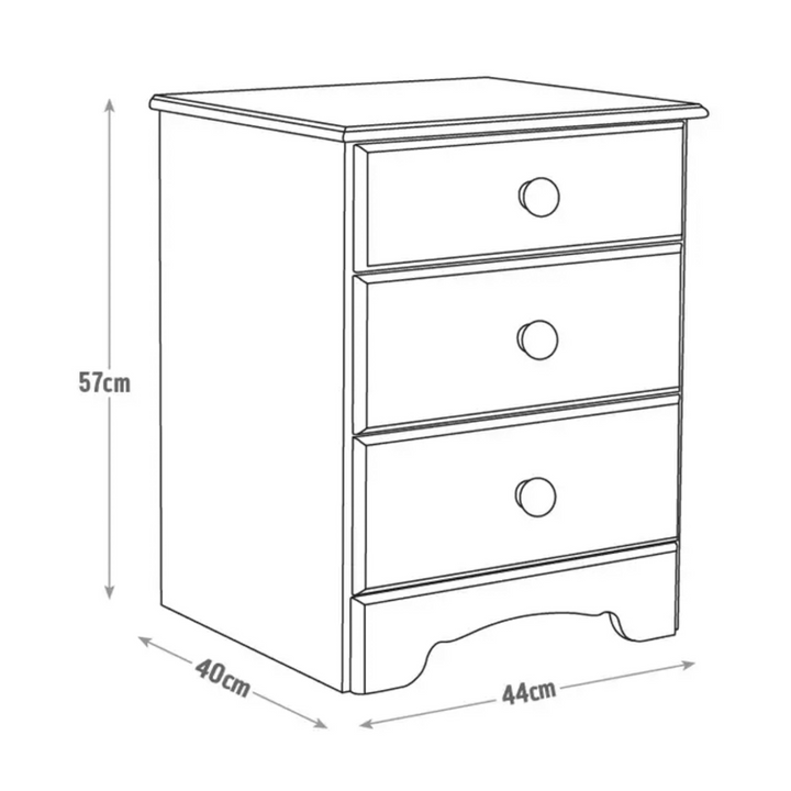 Bishop Bedside Table 3 Drawers in White | Bedside Cabinet | Bedside Cabinets | Bedroom Cabinet