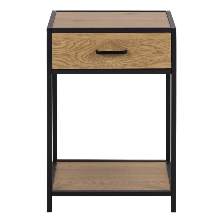 Arnold Bedside Table with 1 Drawer in Black & Oak | Bedside Cabinet | Bedside Cabinets | Bedroom Cabinet