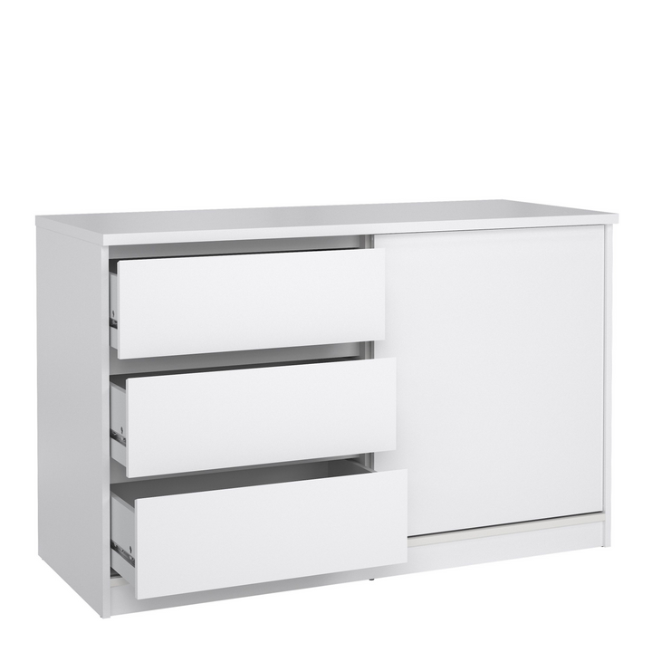 Brook Storage Unit with 1 Sliding Door and 3 Drawers in White High Gloss | Living Room Cabinets | Living Room Cabinet