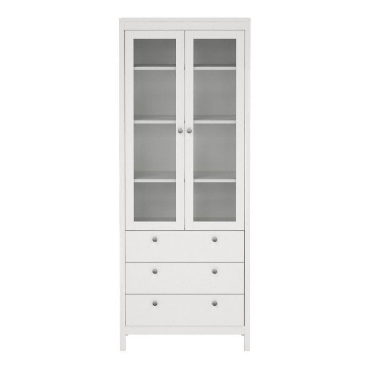 Hindley China Cabinet 2 Glass Doors with 3 Drawers in White | Dining Cabinet | Dining Cabinets