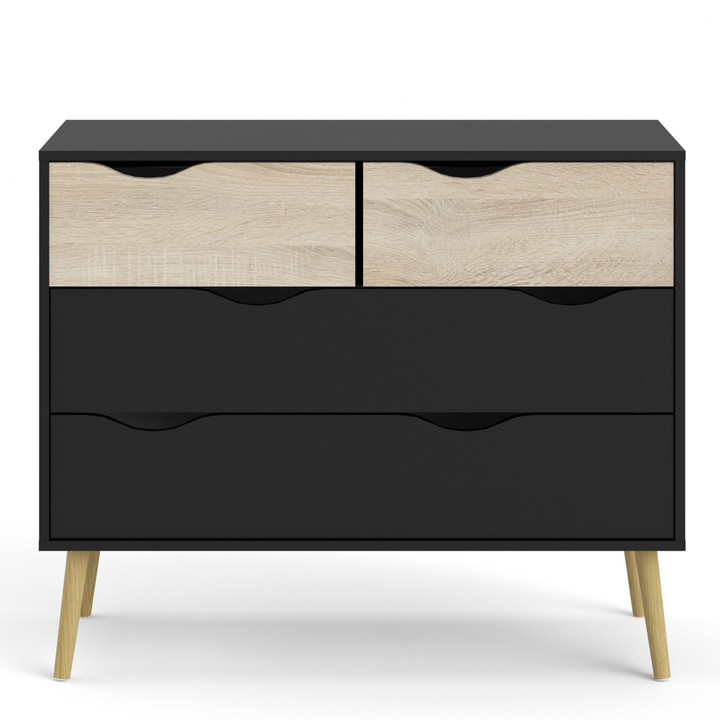 Luton Chest of 4 Drawers in Black and Oak | Chest of Drawers | Drawers 