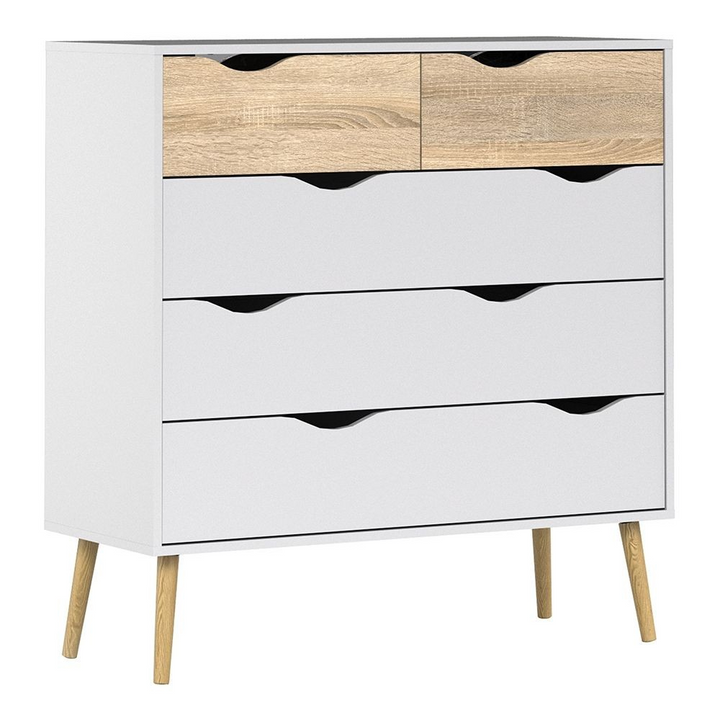 Luton Chest of 5 Drawers in White and Oak | Chest of Drawers | Drawers 