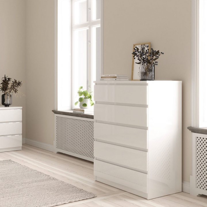 Brook Chest of 5 Drawers in White High Gloss | Chest of Drawers | Drawers 