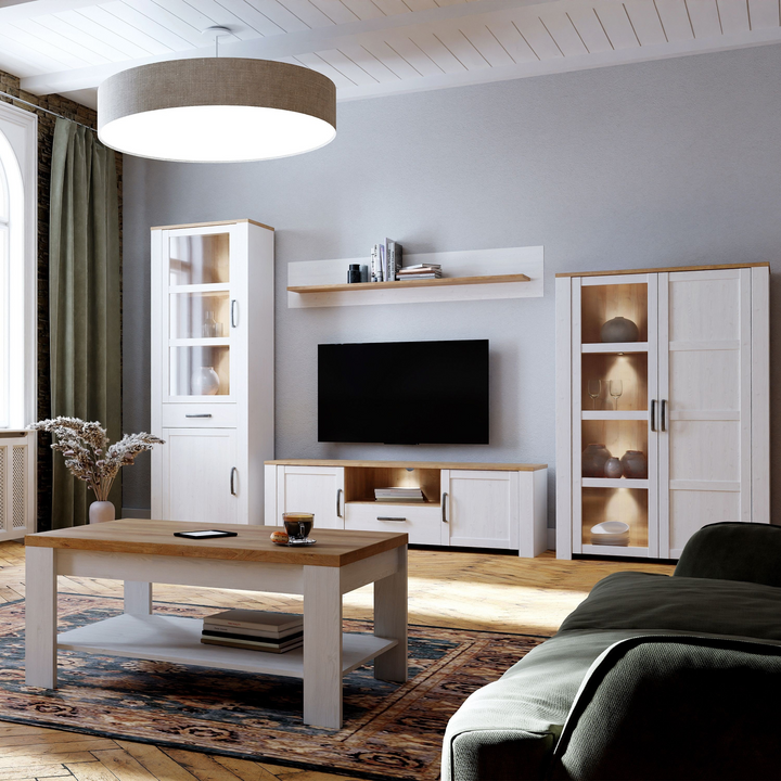 Hitchin 2 Door Display Cabinet in Riviera Oak/White | Dining Cabinet | Dining Cabinets