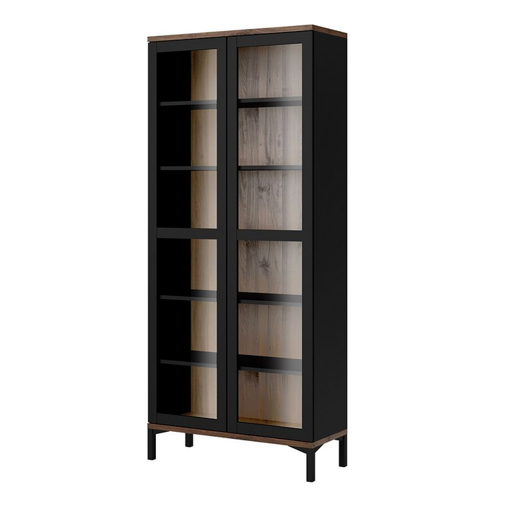 Spalding Display Cabinet Glazed 2 Doors in Black and Walnut | Dining Cabinet | Dining Cabinets