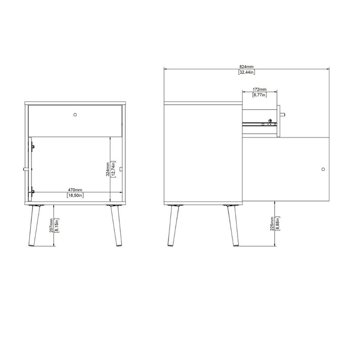 Broadstairs Nightstand 1 Door + 1 Drawer Dark Grey | Bedside Cabinet | Bedside Cabinets | Bedroom Cabinet